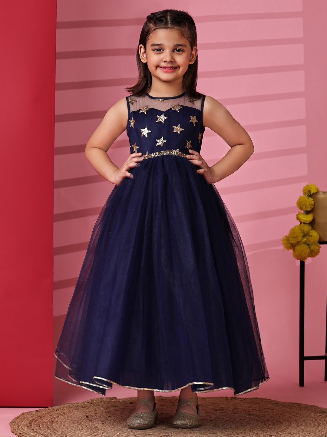 

Toy Balloon kids Girls Embellished Fit & Flare Maxi Dress, Navy blue