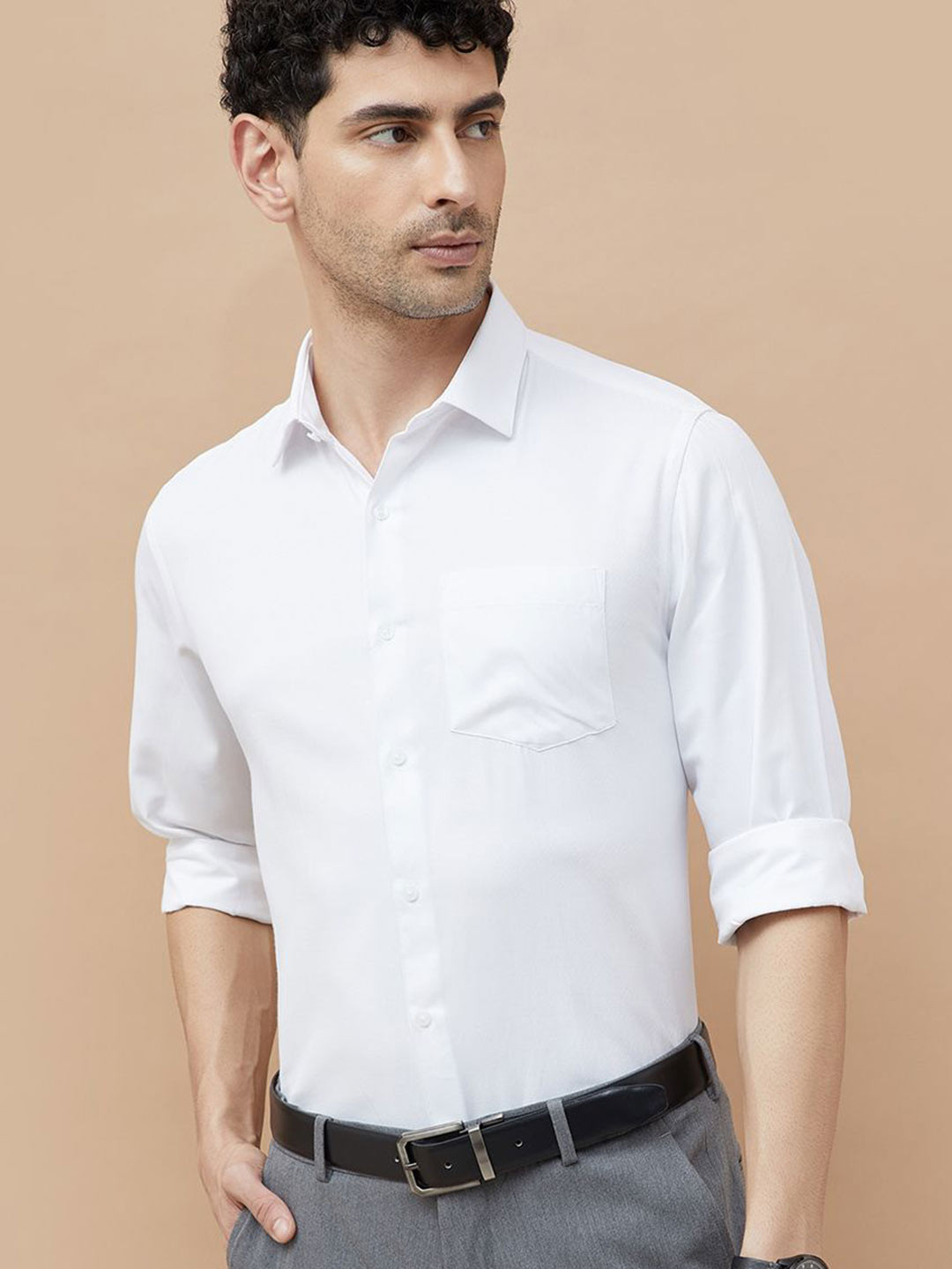 

CODE by Lifestyle Men Spread Collar Solid Cotton Formal Shirt, White
