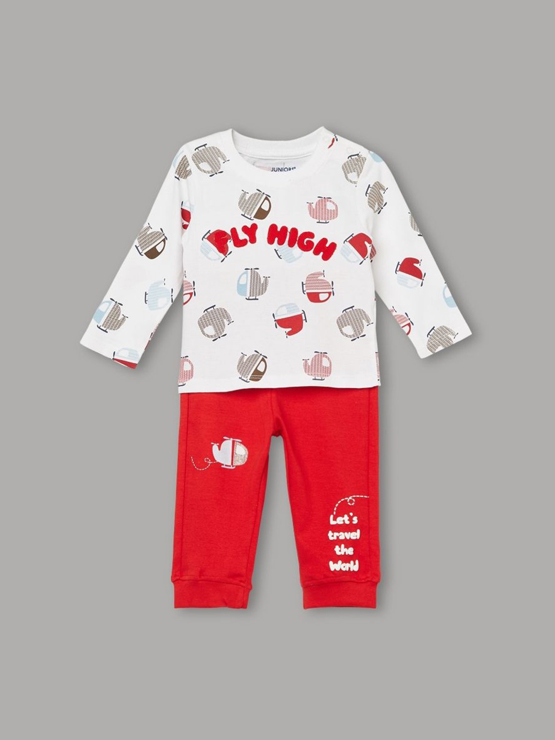 

Juniors by Lifestyle Boys Round Neck Printed Pure Cotton T-shirt with Joggers, Red