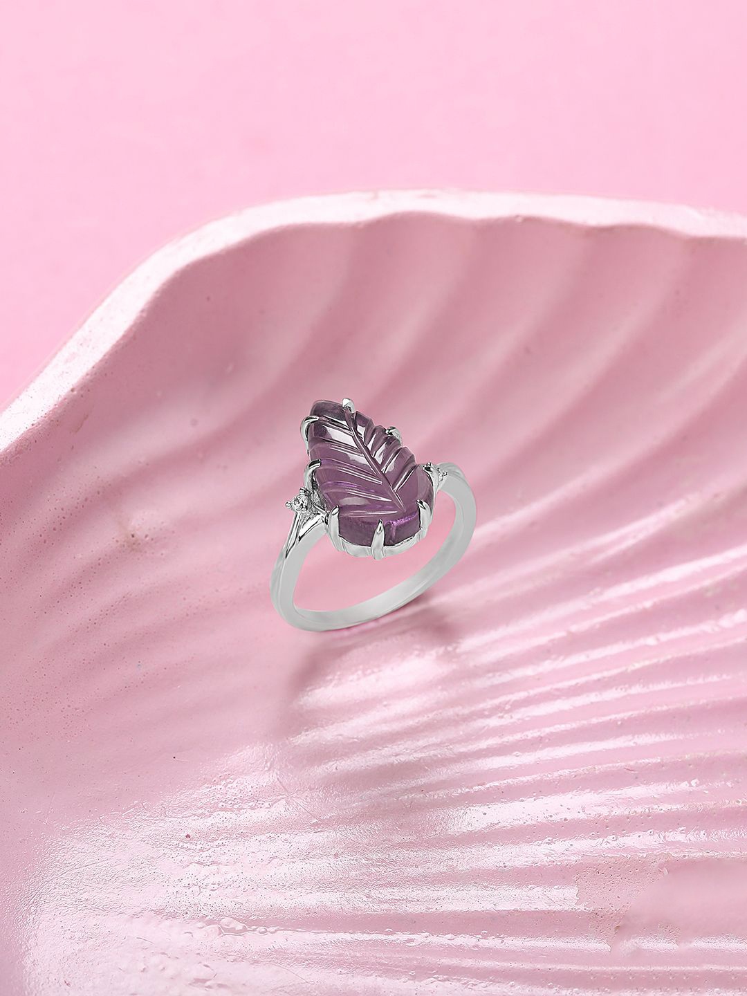 

Mia by Tanishq Purple Fern 92.5 Sterling Silver Plated Amethyst Studded Finger Ring