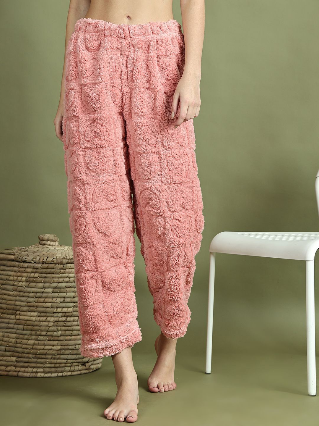 

TAG 7 Women Self Design Mid-Rise Lounge Pants, Pink