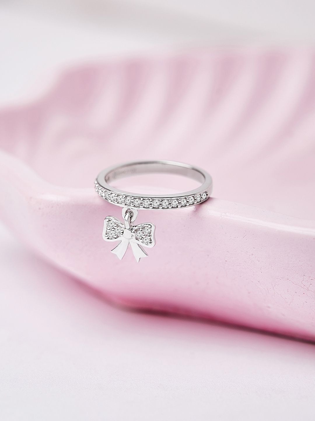 

Mia by Tanishq 92.5 Sterling Silver-Plated CZ Studded Bling Bow Finger Ring