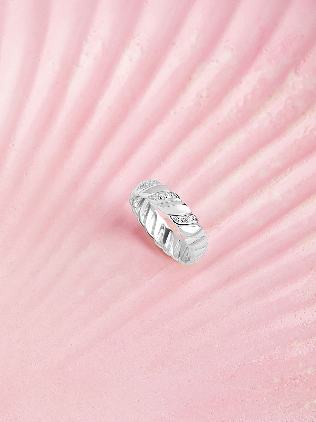 Mia by Tanishq 92.5 Sterling Silver-Plated Cubic Zirconia Minimalist Groove Finger Ring