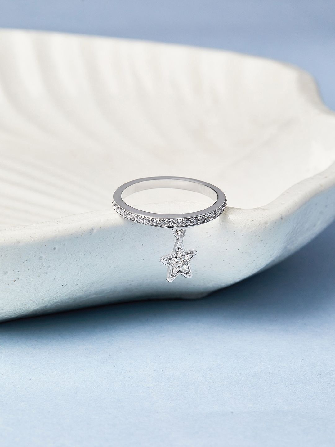 

Mia by Tanishq Twinkle Charm 92.5 Sterling Silver Plated CZ Studded Finger Ring
