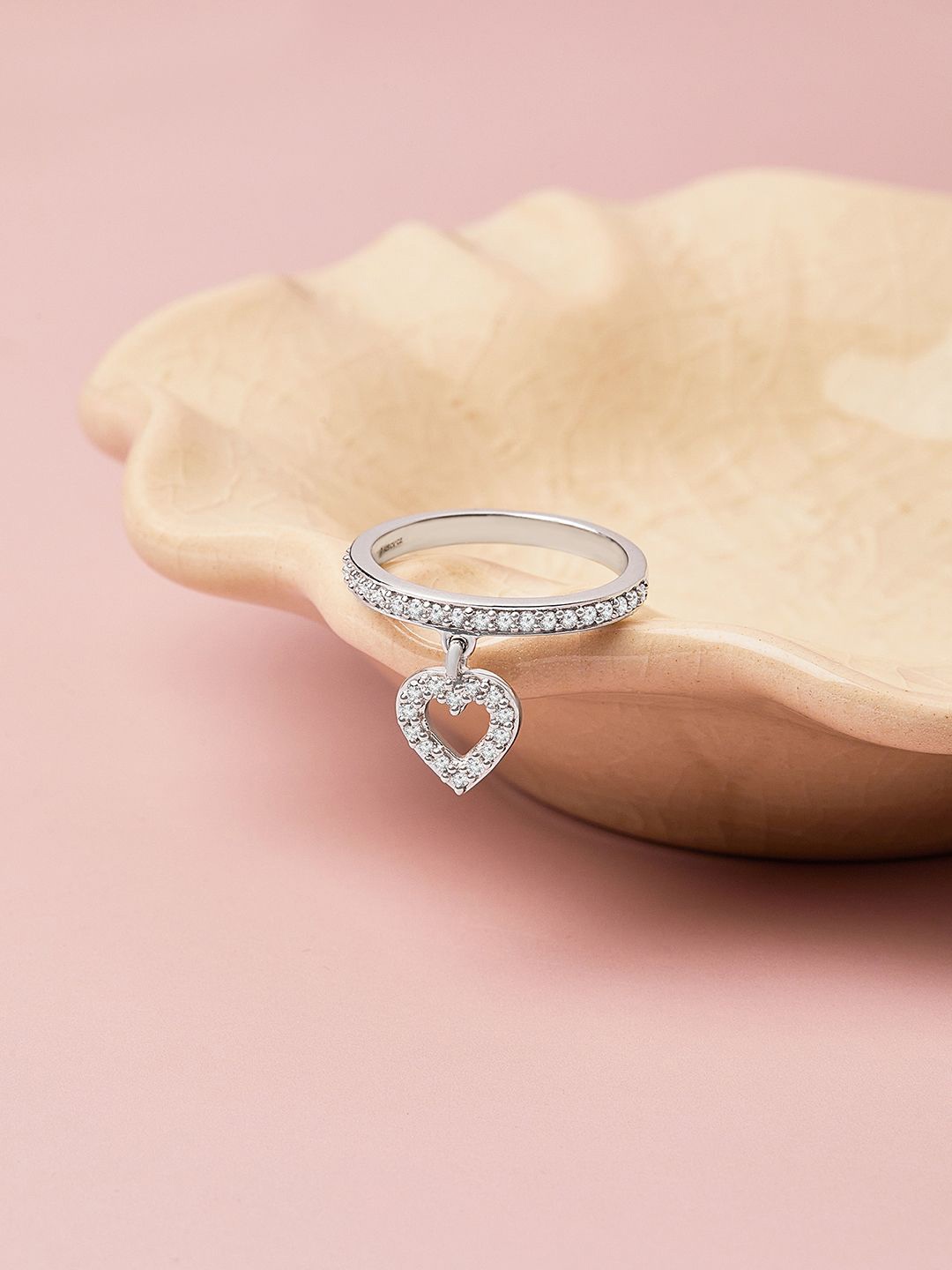 

Mia by Tanishq 92.5 Sterling Silver-Plated CZ-Studded Icy Heart Finger Ring
