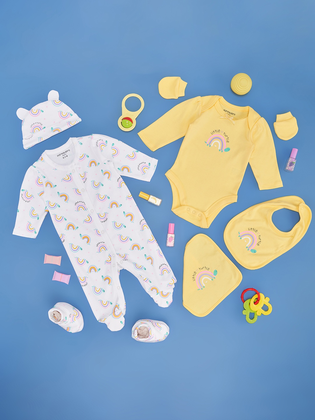 

Pantaloons Baby Boys Set Of 7 Printed Cotton Baby Apparel Gift Set, Yellow