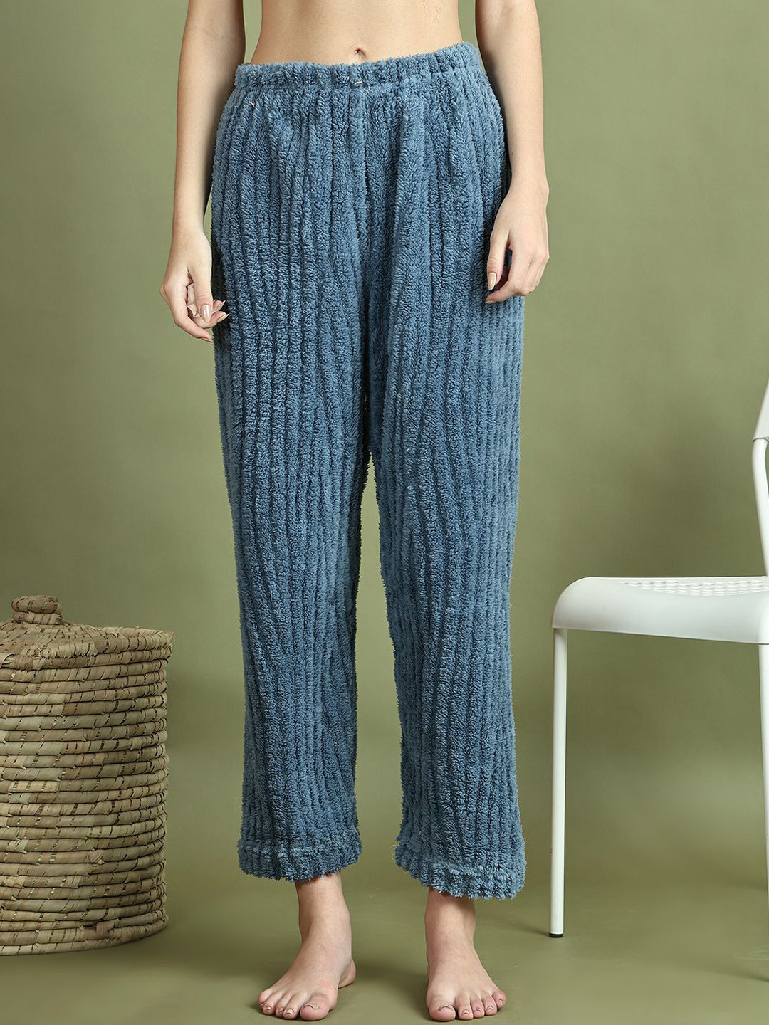 

TAG 7 Women Self Design Wool Lounge Pants, Blue