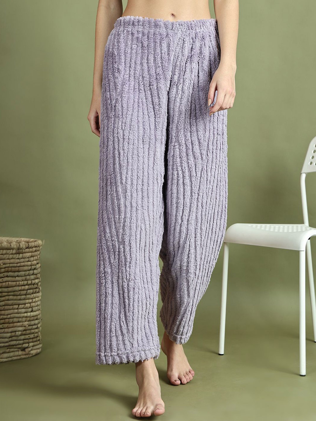 

TAG 7 Women Self Design Wool Lounge Pants, Lavender