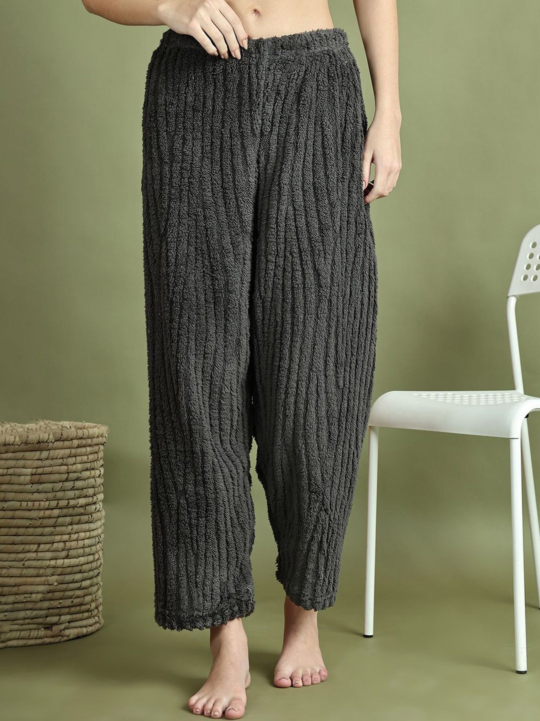 

TAG 7 Women Self Design Mid-Rise Lounge Pants, Grey