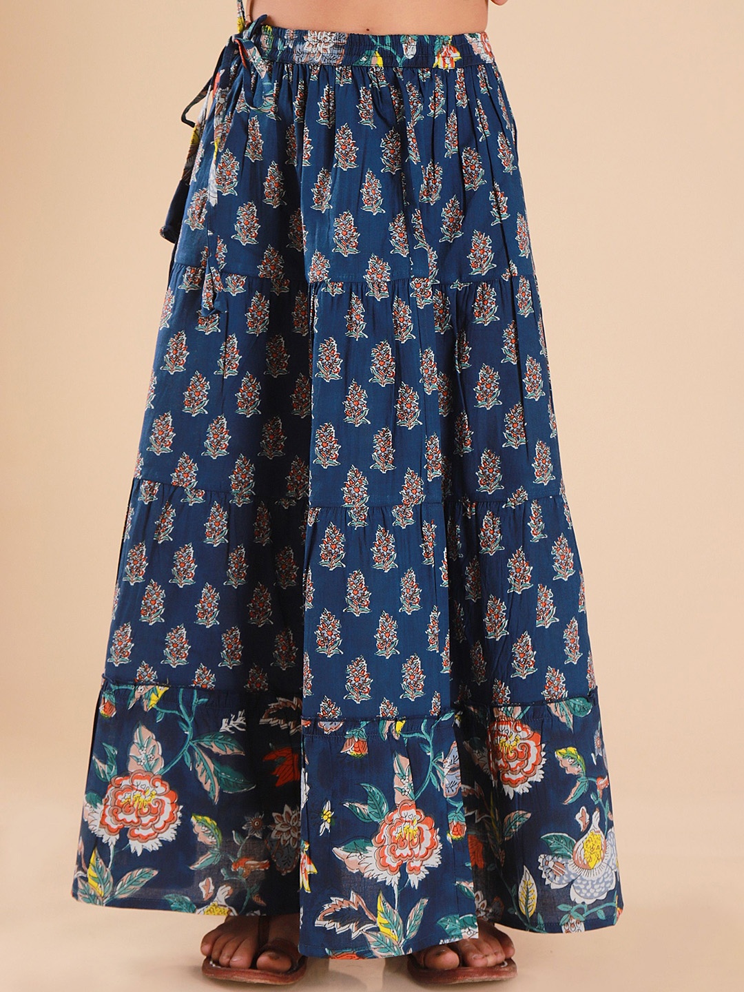 

Sangria Girls Printed Pure Cotton A-Line Maxi Skirt, Blue