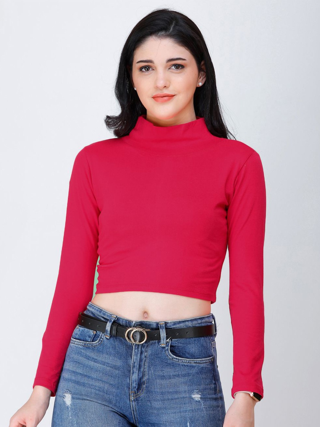 

BAESD Women High Neck Fitted Crop Top, Magenta