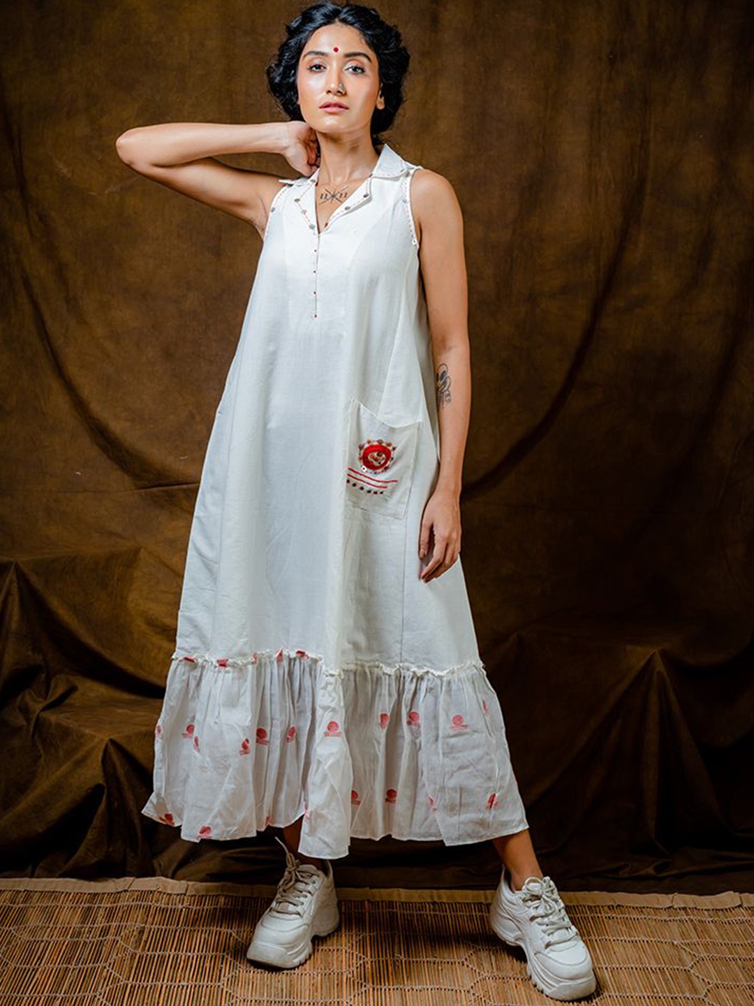 

Prathaa Bohemian A-Line Embroidered Maxi Dress, White