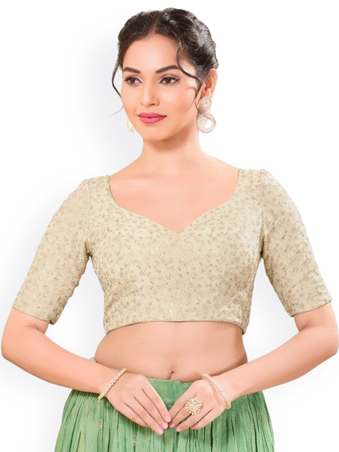 

Mmore Silk Sweatheart Neck Readymade Padded Blouse, Grey