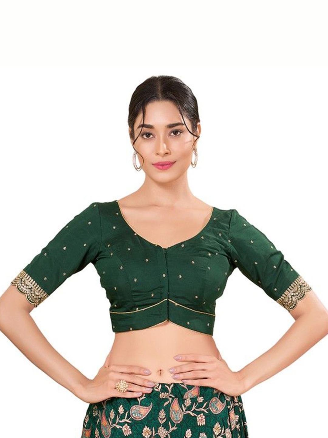 

Mmore Silk Sweatheart Neck Readymade Padded Blouse, Green