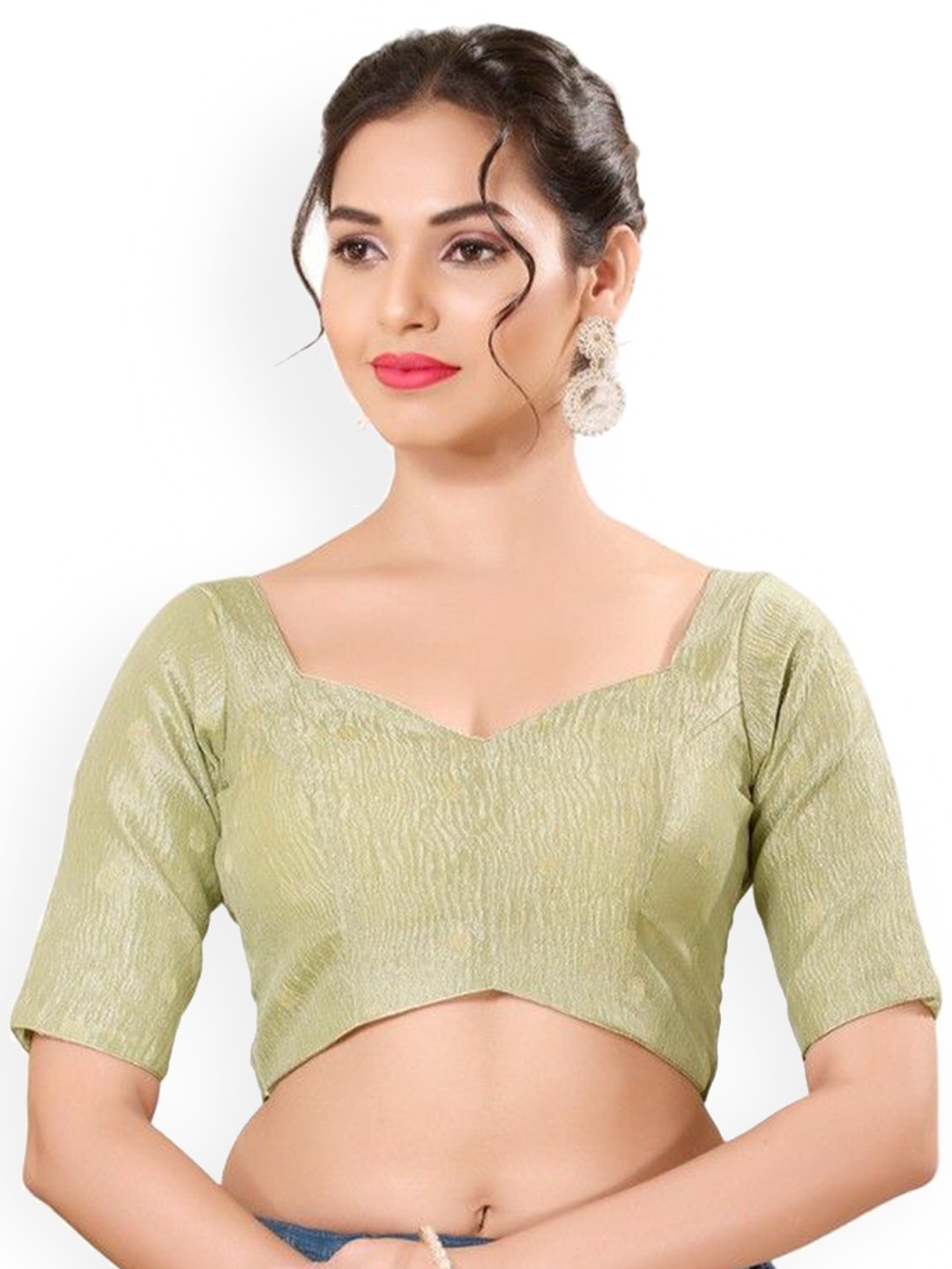 

Mmore Sweatheart Neck Readymade Padded Blouse, Green