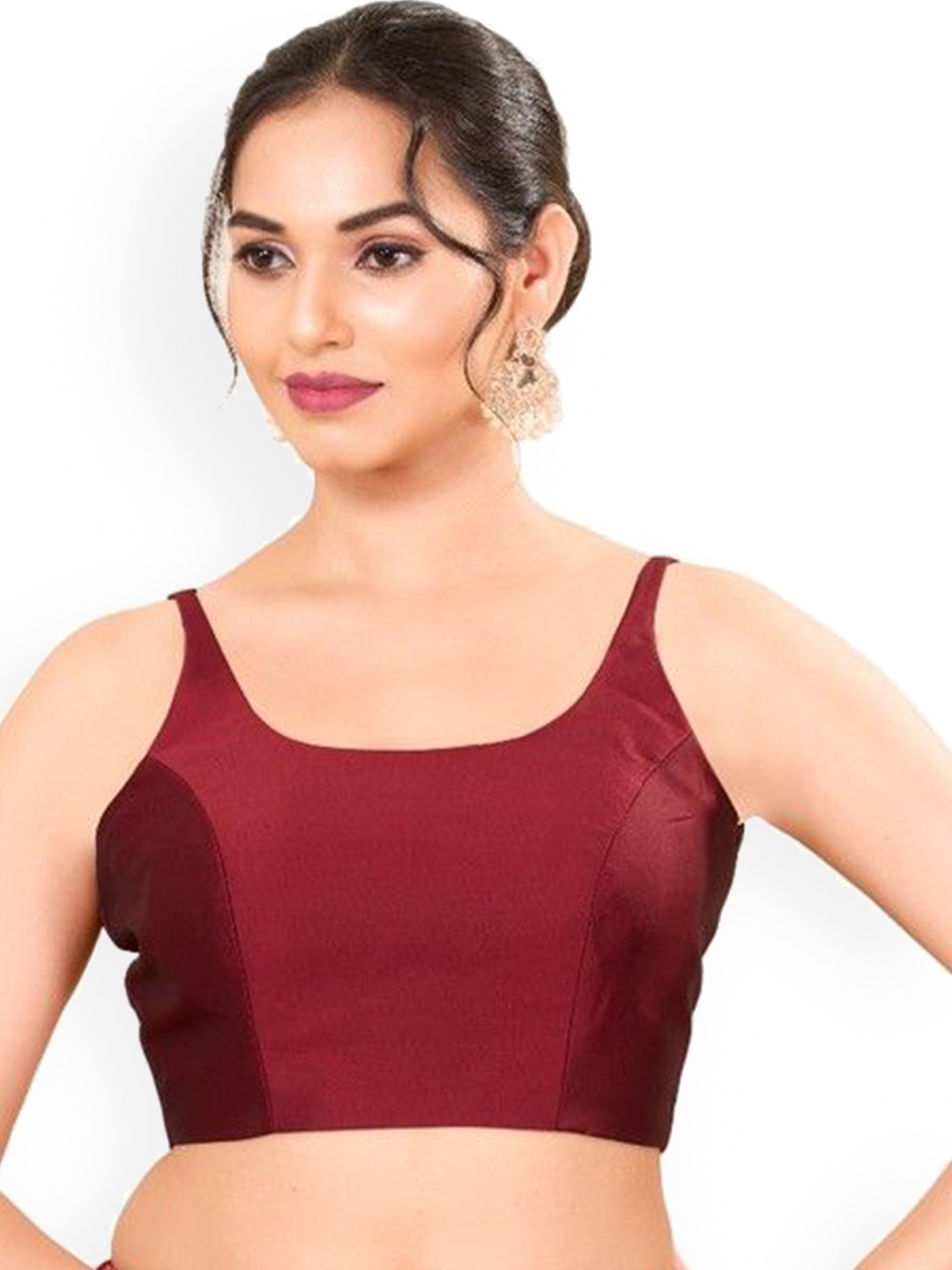 

Mmore Brocade Round Neck Readymade Padded Blouse, Maroon
