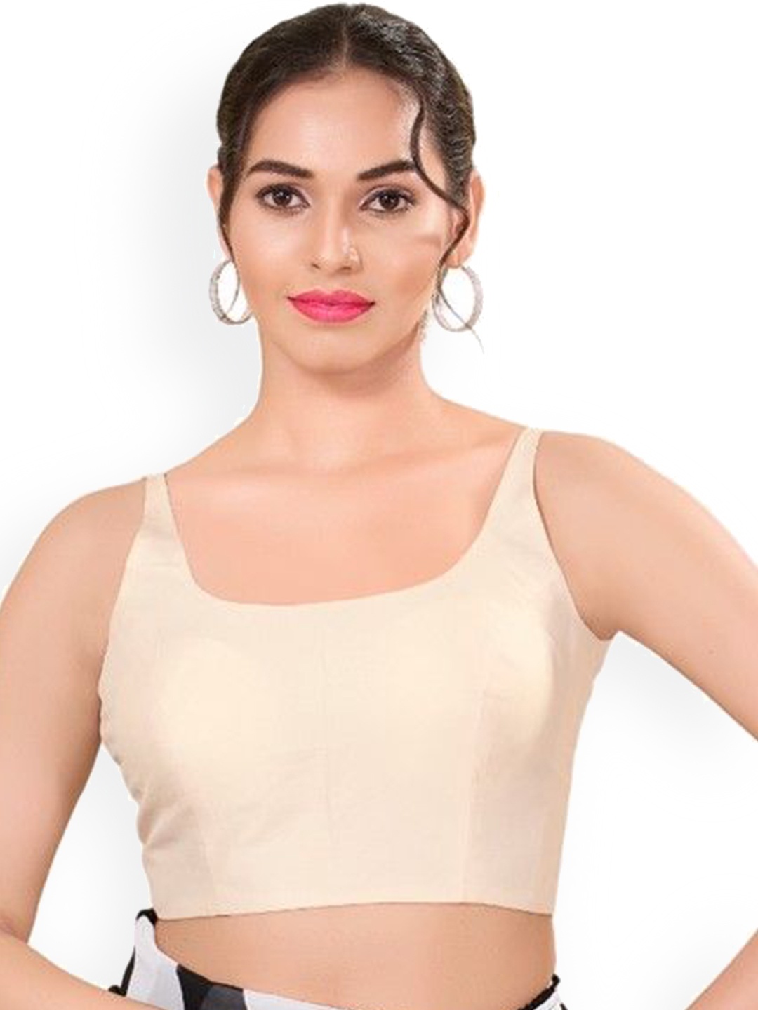 

Mmore Brocade Round Neck Readymade Padded Blouse, Off white