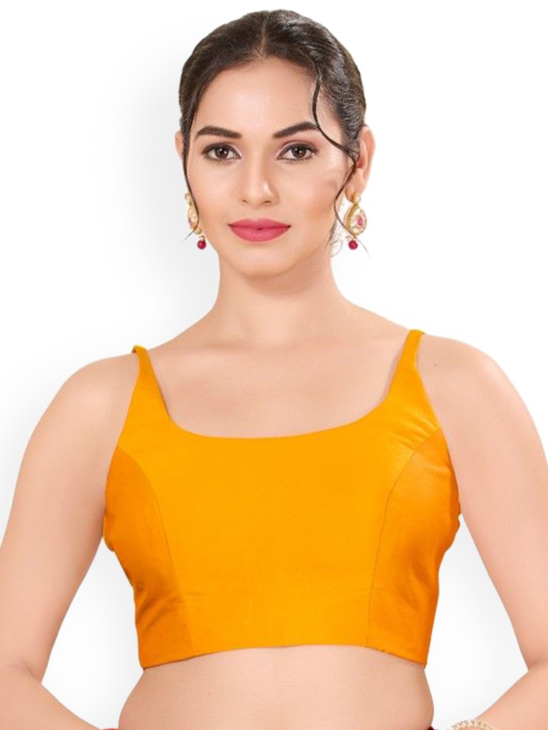 Mmore Brocade Round Neck Readymade Padded Blouse, Yellow