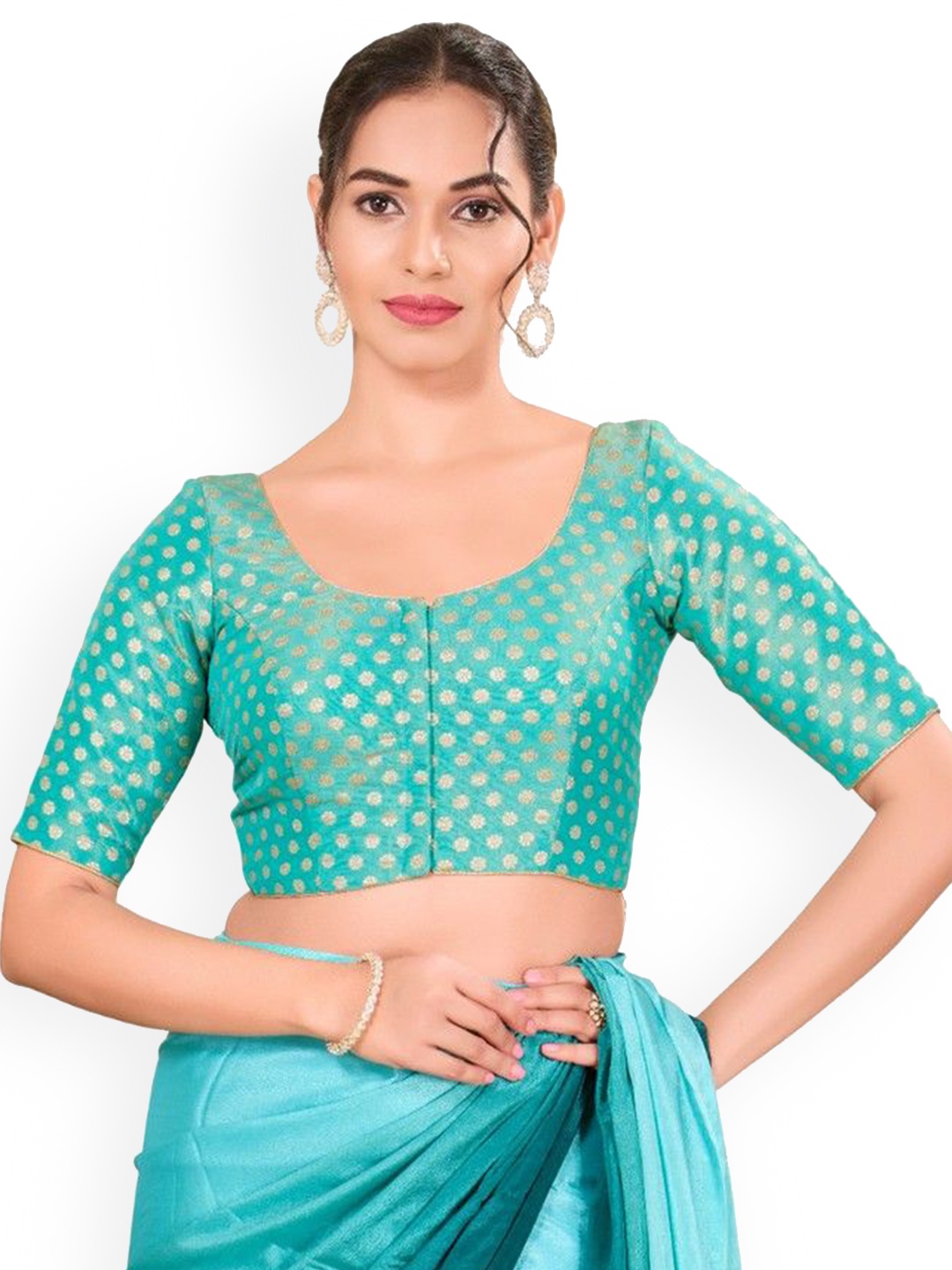 

Mmore Tissue Round Neck Readymade Padded Blouse, Blue