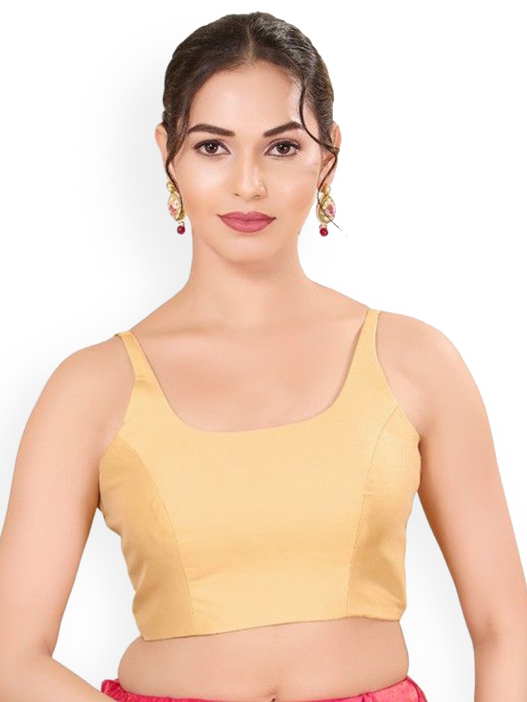 

Mmore Brocade Round Neck Readymade Padded Blouse, Gold