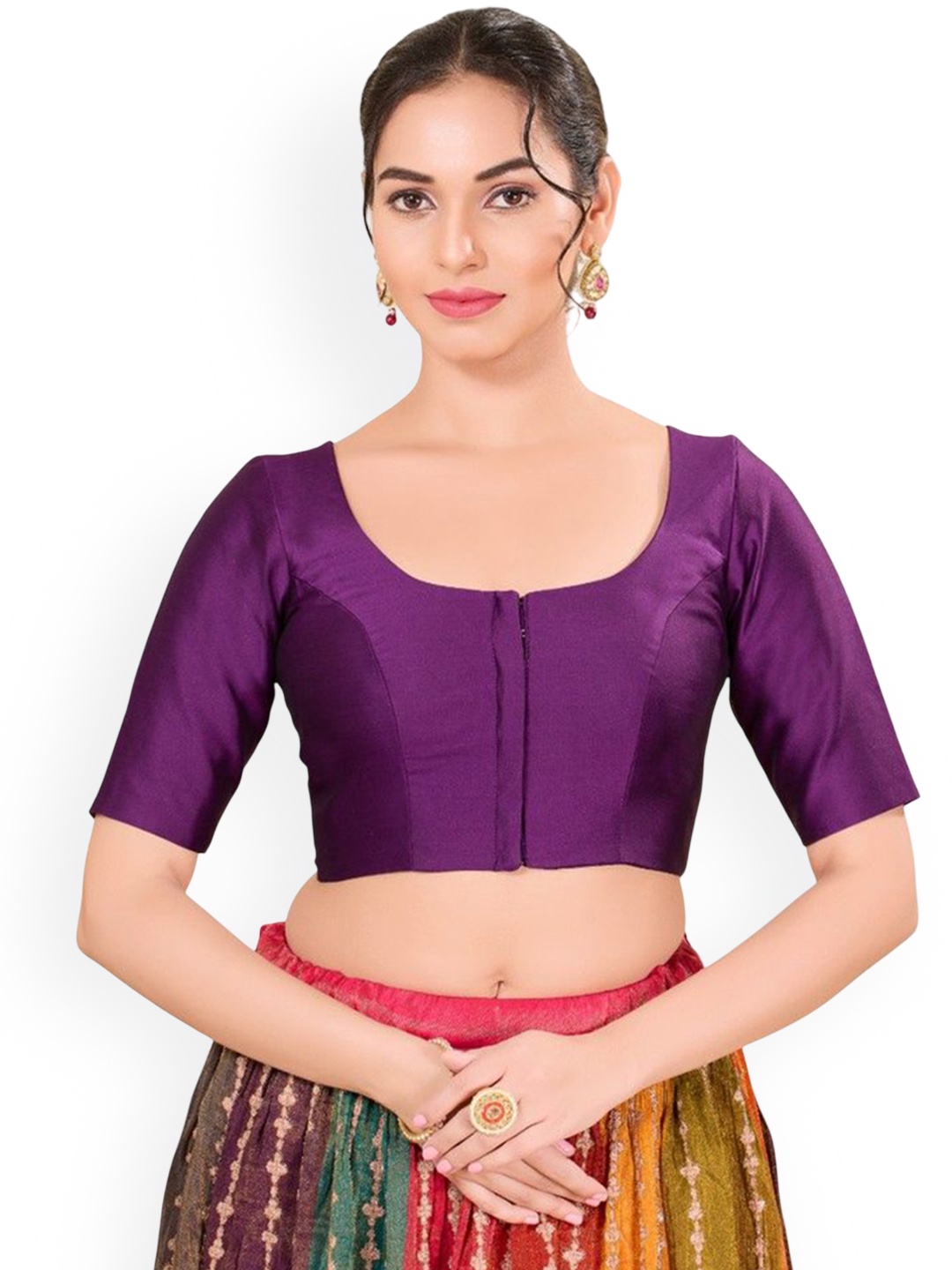 

Mmore Brocade Round Neck Readymade Padded Blouse, Purple