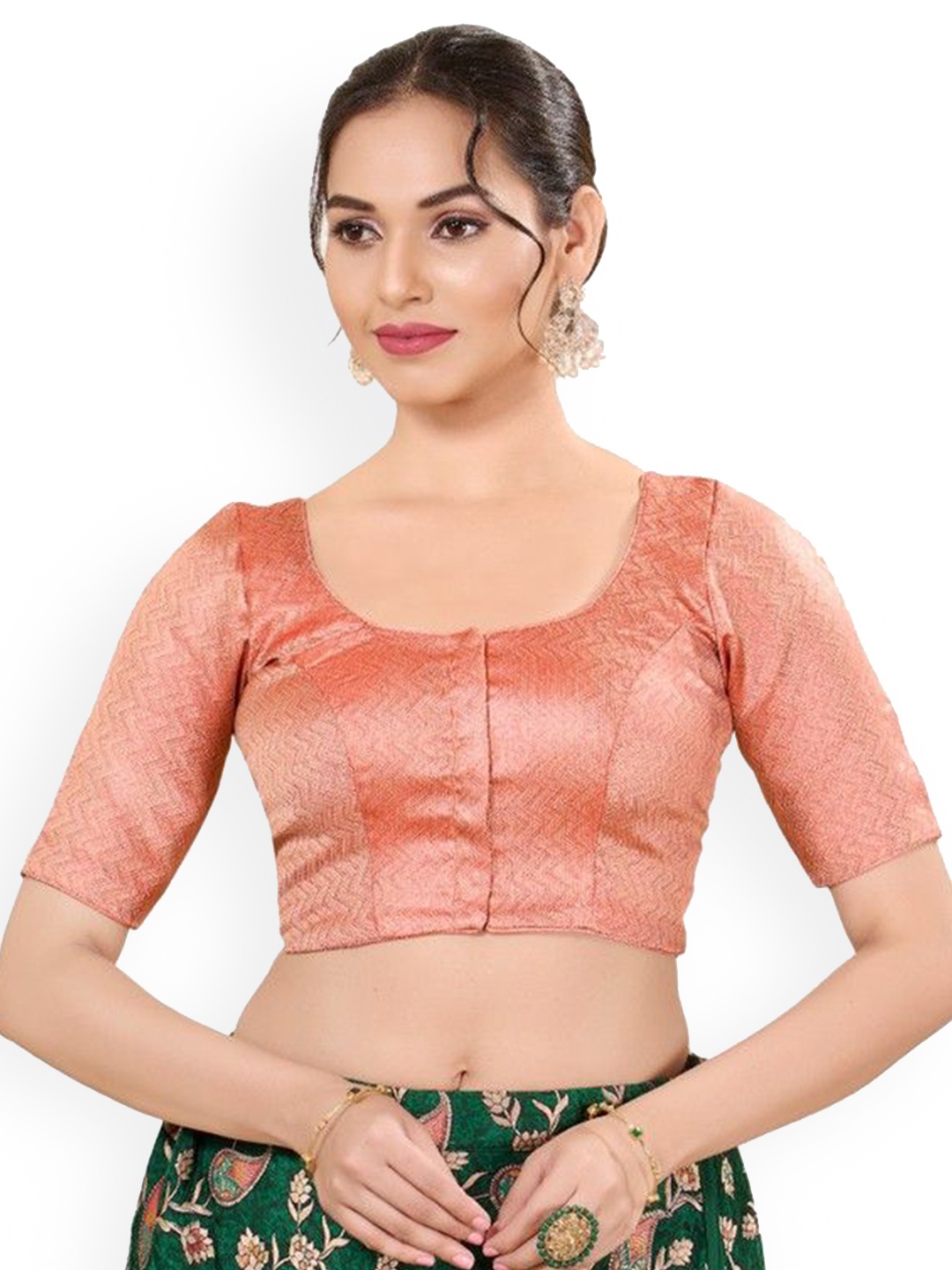 Mmore Silk Round Neck Readymade Padded Blouse, Copper