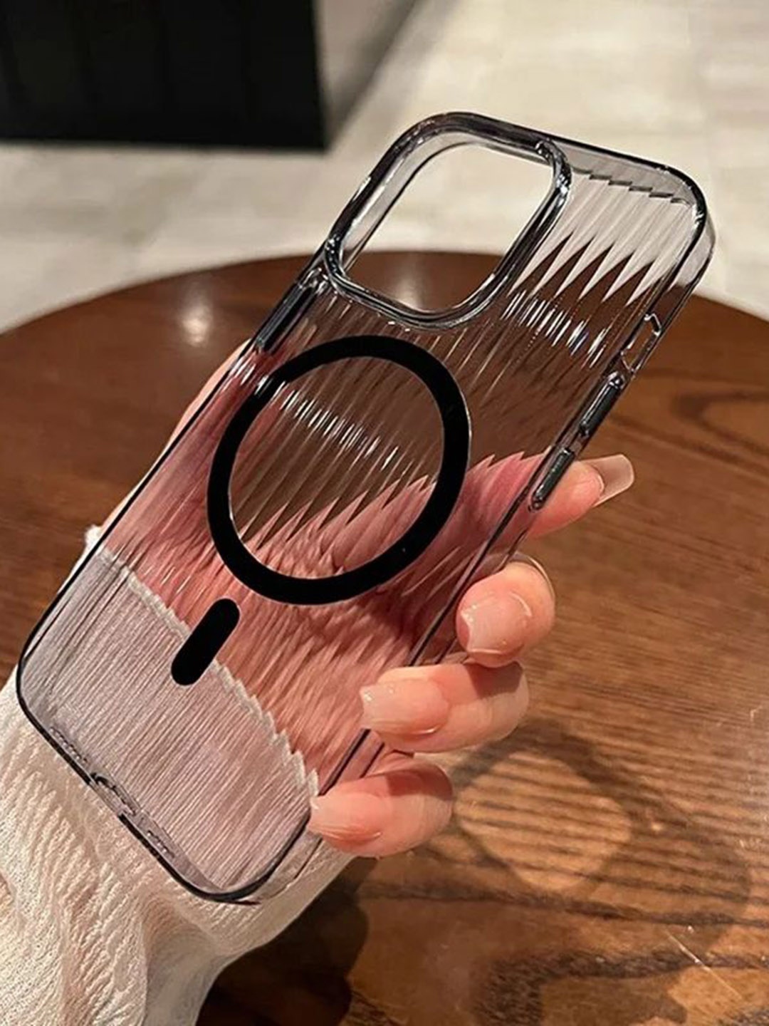 Luxury Kase Textured iPhone 15 Pro Max Back Case, Transparent