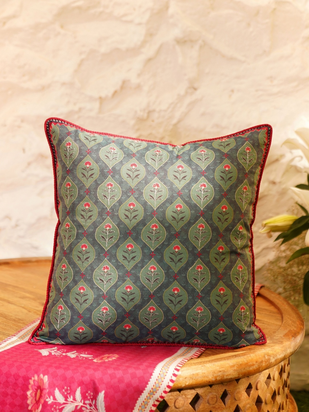 

JAYPORE Blue & Green Ethnic Motifs Printed Square Cushion Cover