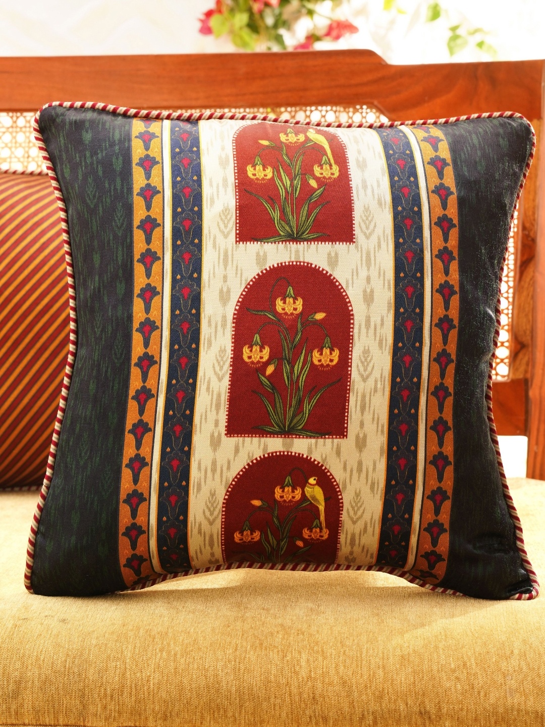 

JAYPORE White & Black Floral Printed Square Cushion Covers