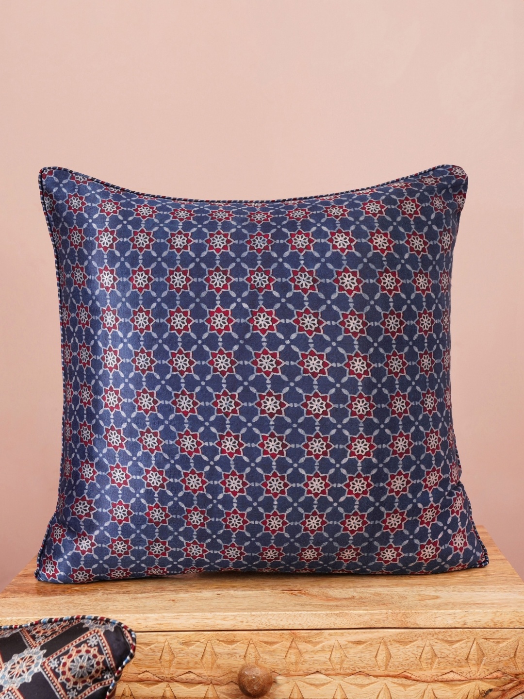 

JAYPORE Blue & Grey Floral Printed Square Cushion Cover