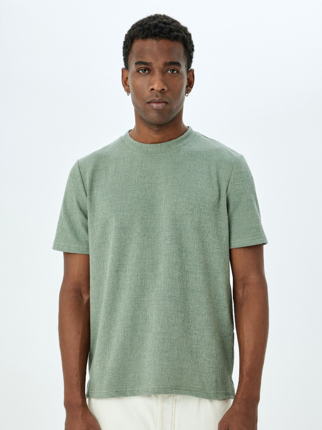 

Koton Men Self Design Round Neck Cotton T-shirt, Green