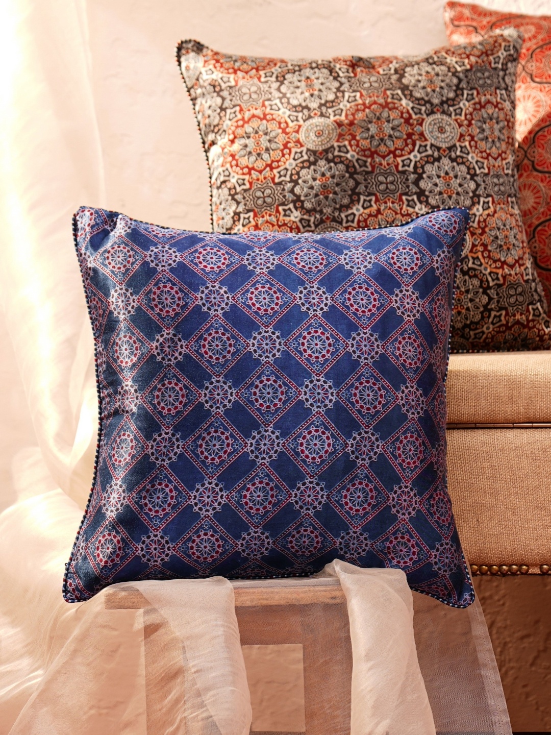 

JAYPORE Blue & Maroon Ethnic Motifs Printed Square Cushion Cover