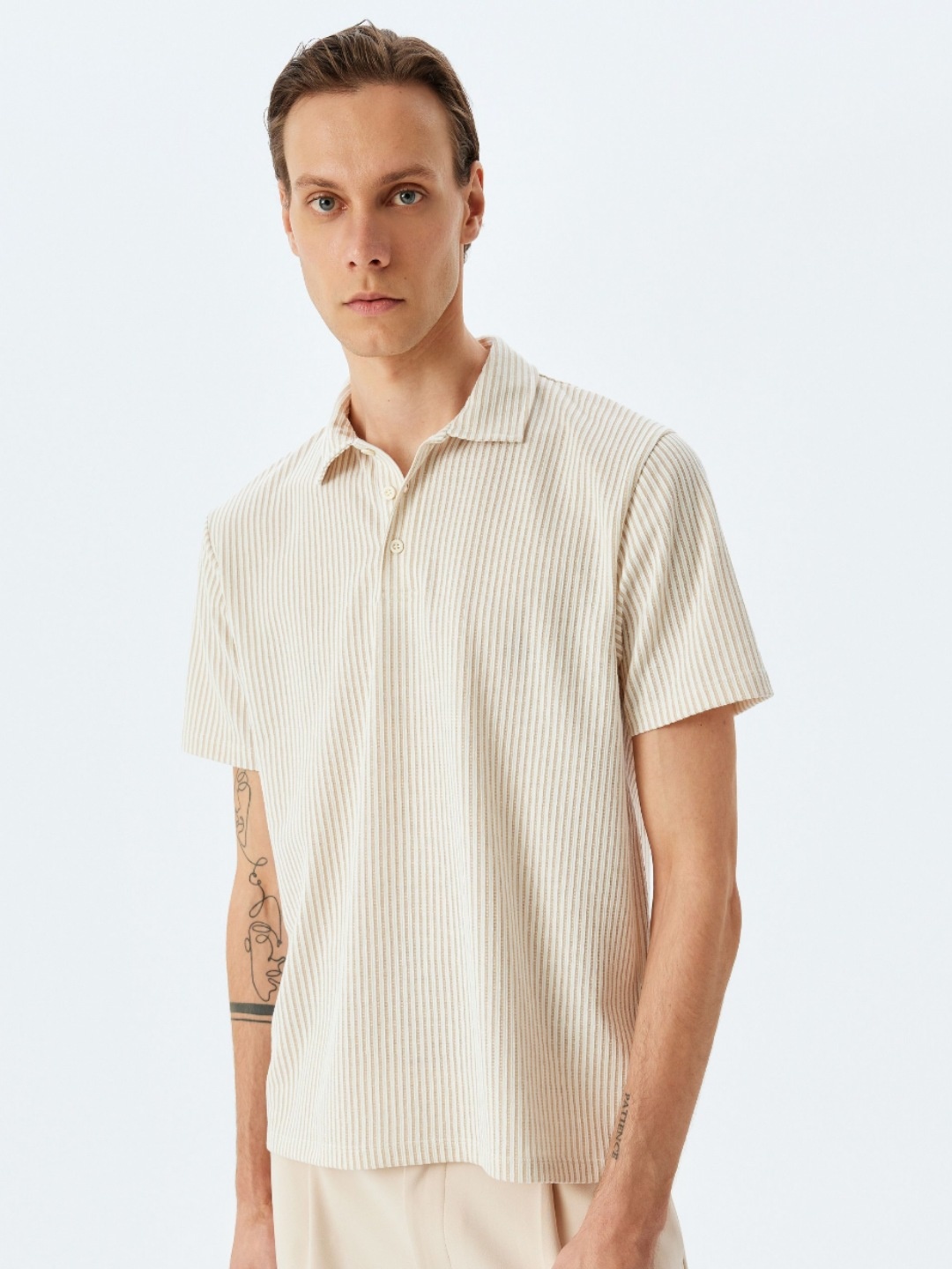

Koton Men Self Design Polo Collar T-shirt, Beige