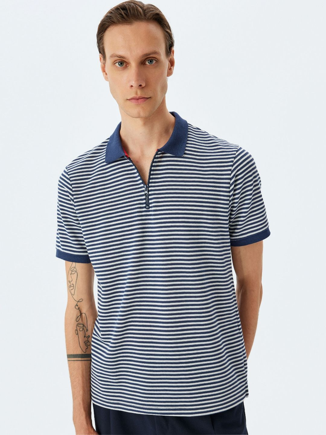 

Koton Men Striped Polo Collar T-shirt, Navy blue