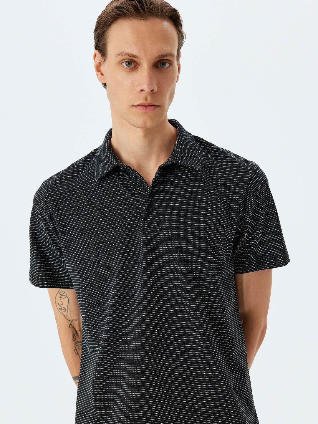 

Koton Men Striped Polo Collar T-shirt, Charcoal