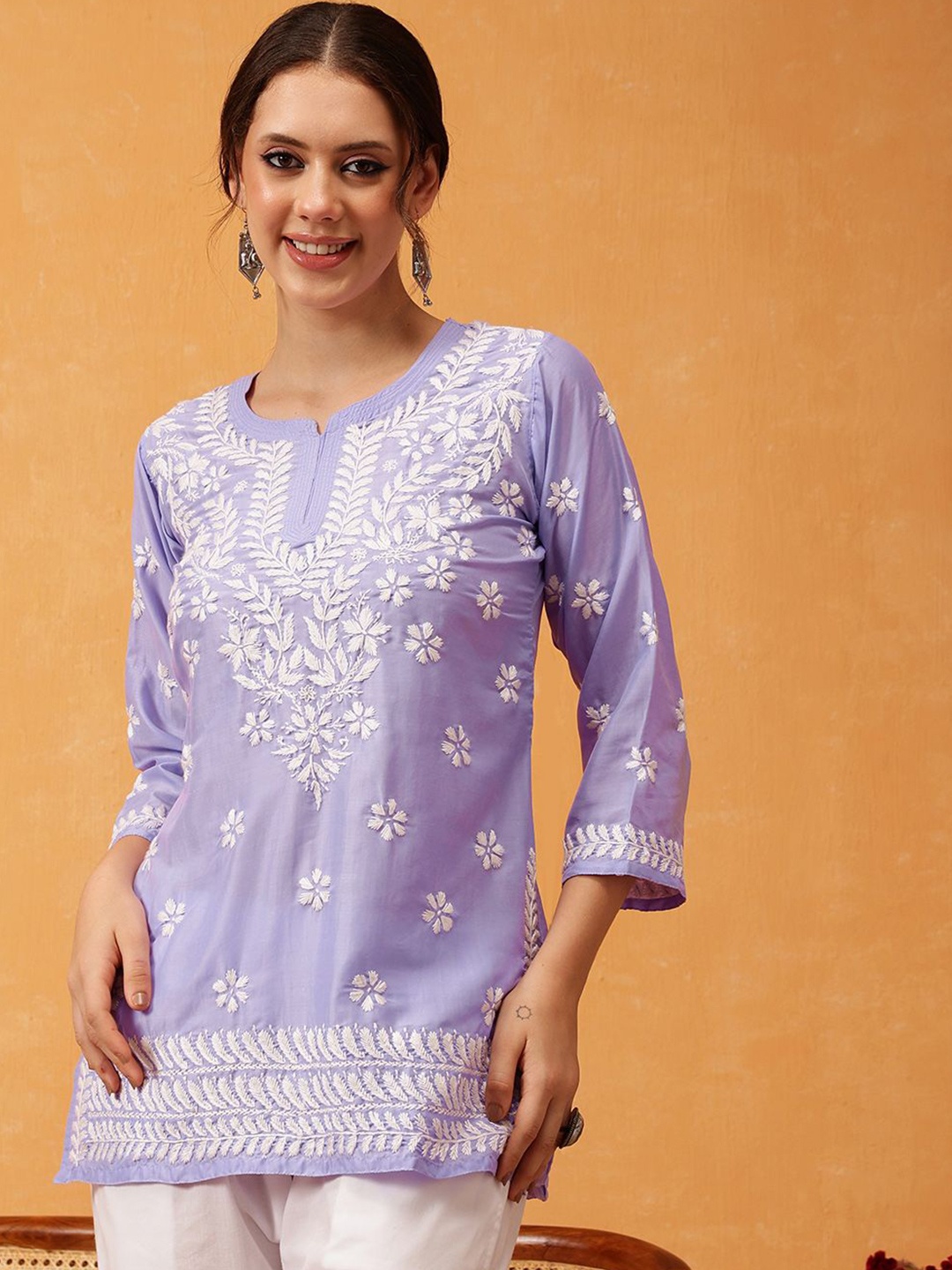 

ADA Ethnic Motifs Embroidered Thread Work Thread Work Kurti, Lavender