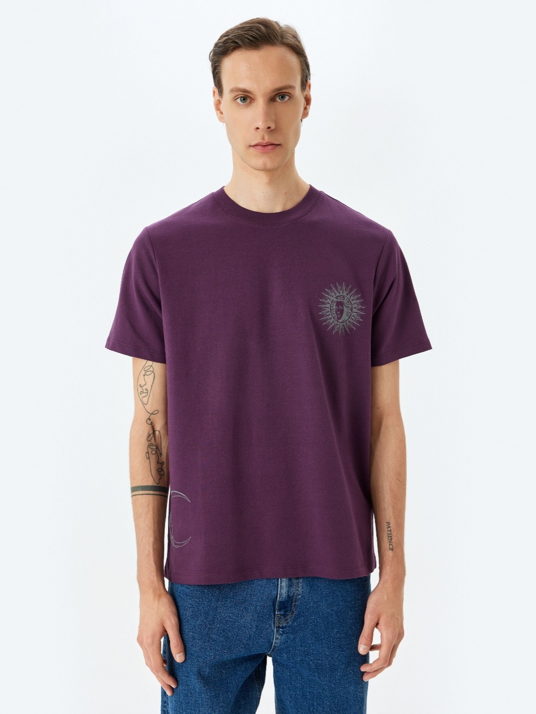 

Koton Men Graphic Printed Round Neck Cotton T-shirt, Purple