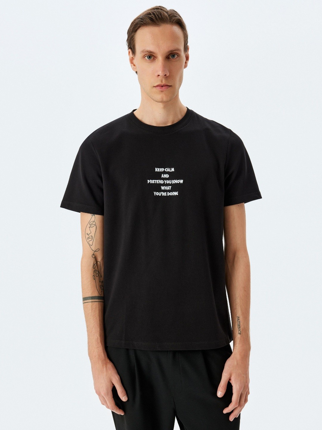 

Koton Men Typography Printed Round Neck Cotton T-shirt, Black