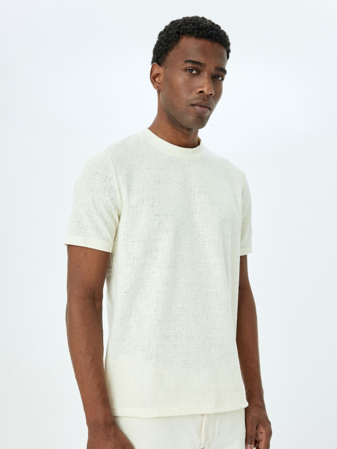 

Koton Men Self Design Round Neck Cotton T-shirt, White