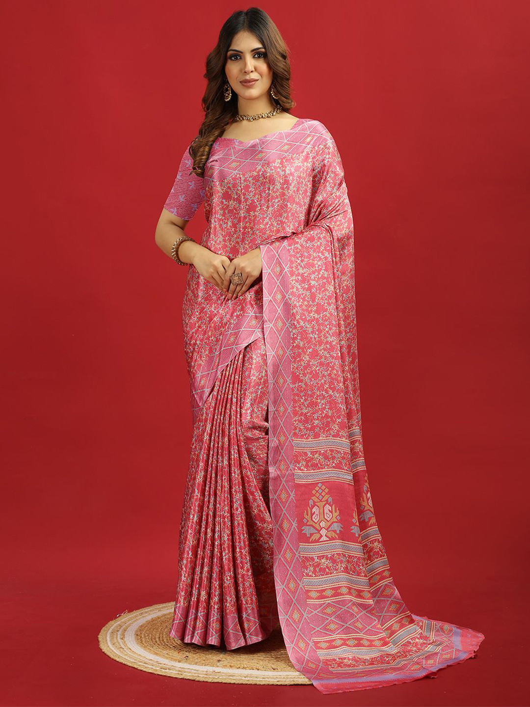 

A.V.M Prints Floral Printed Pure Crepe Saree, Pink
