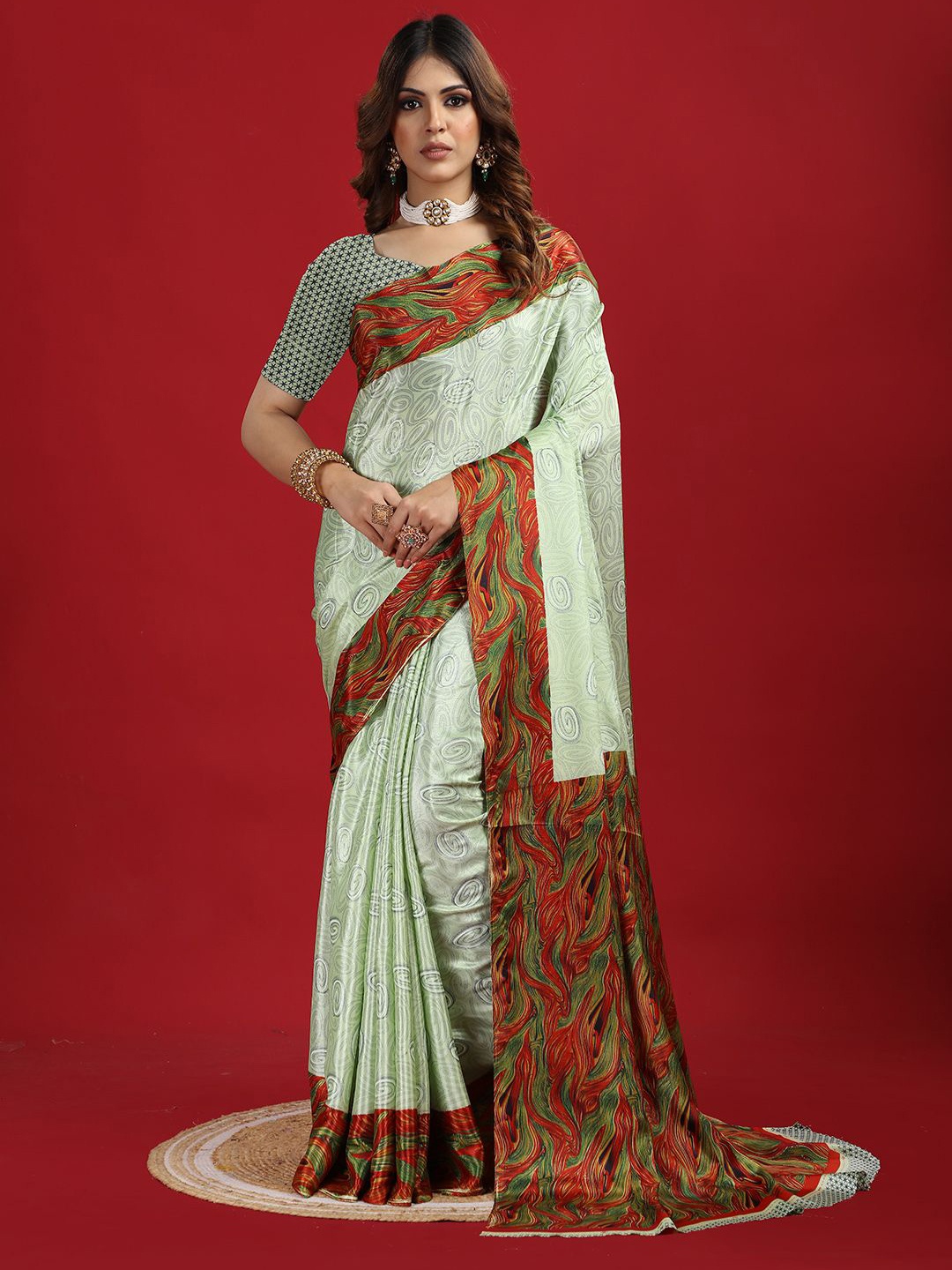 A.V.M Prints Pure Crepe Saree, Red