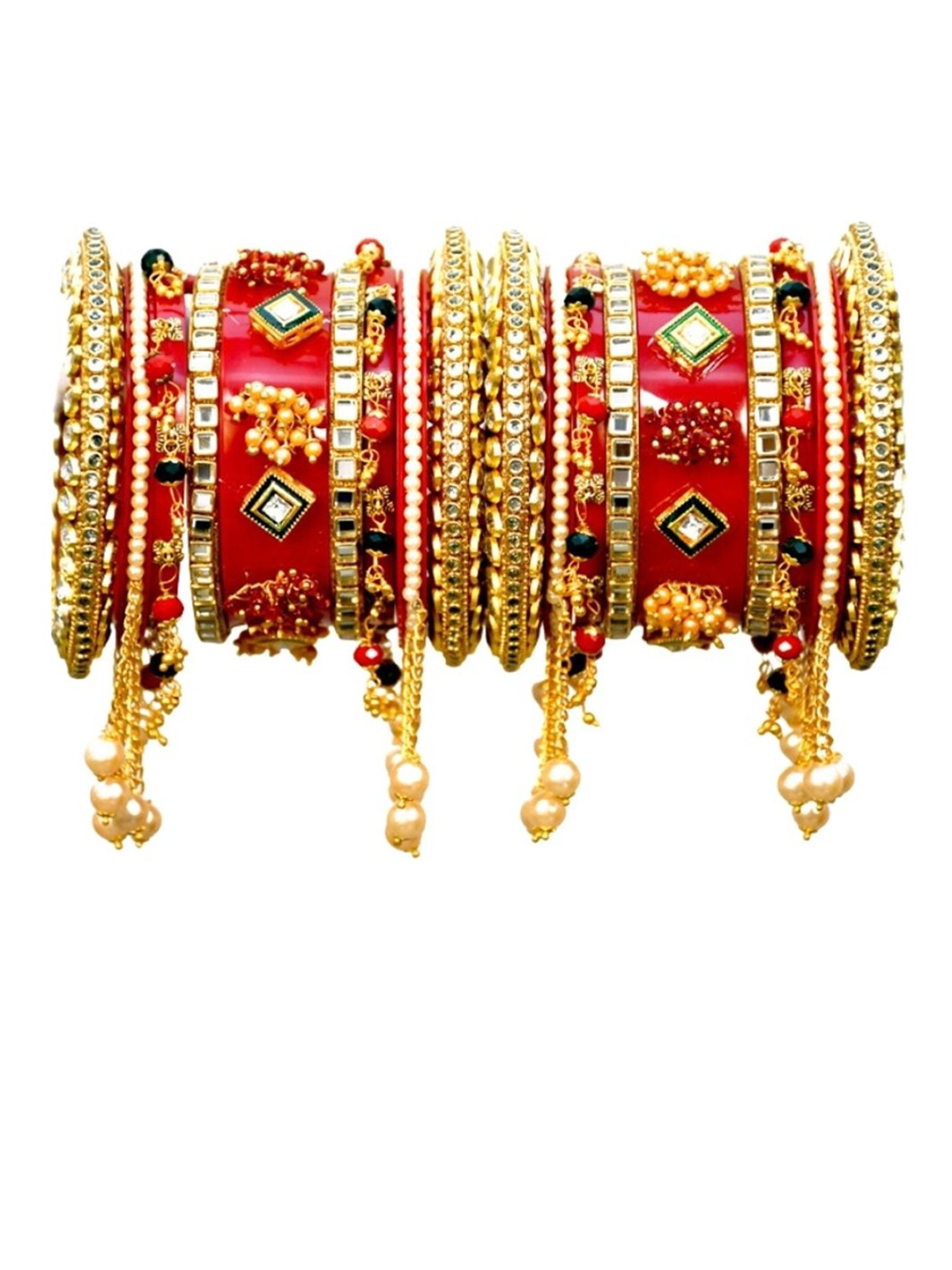 

Align Set Of 2 Gold Plated Stones Studded & Beaded Chuda Bangles