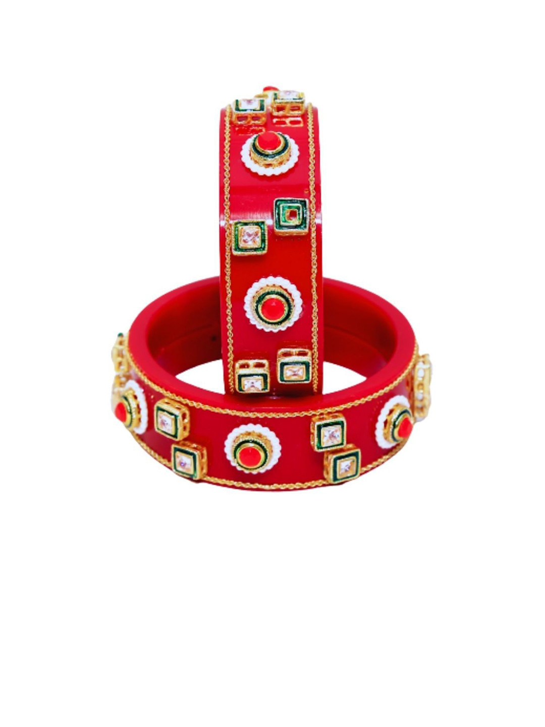 

Align Set Of 2 Gold-Plated Stones Studded & Pearls Beaded Chudas Bangles