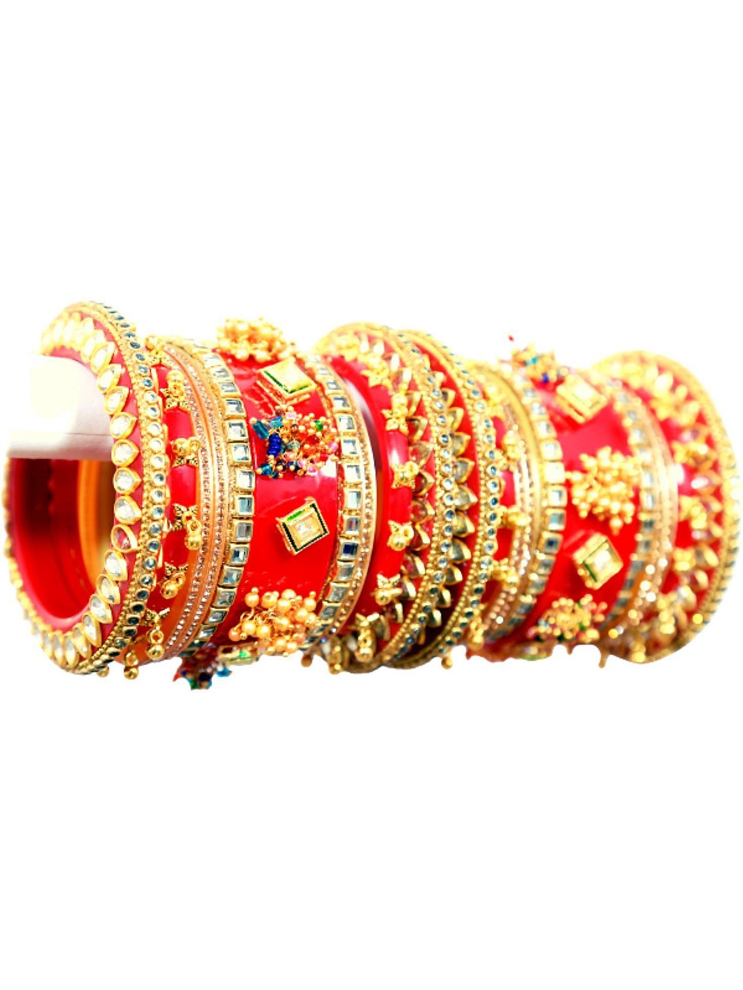 

Align Set Of 2 Gold-Plated Stone Studded & Pearls Beaded Chuda Bangles