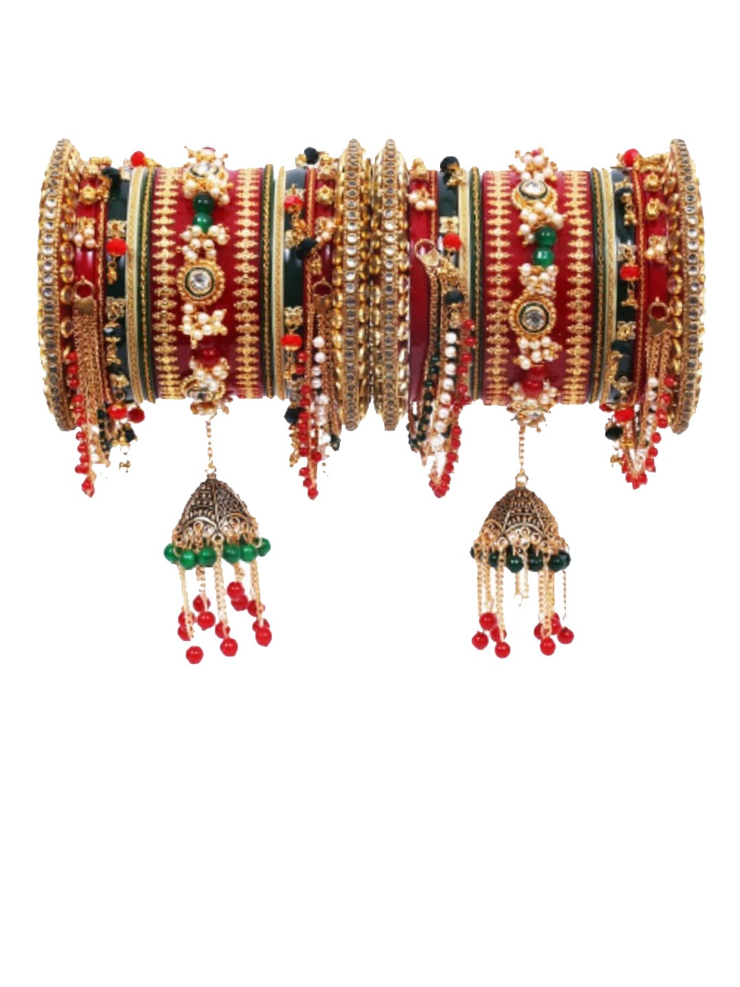 Align Set Of 2 Gold-Plated Stone-Studded & Beaded Chuda Bangles