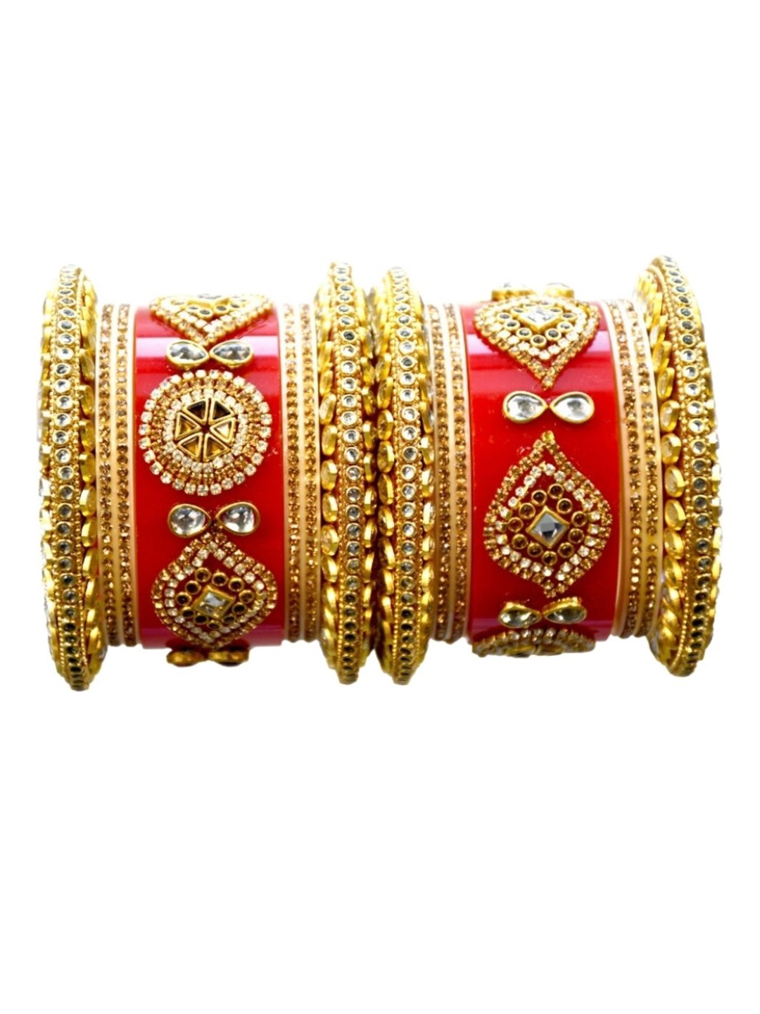 

Align Set Of 2 Gold Plated American Diamond Studded & Beaded Chuda Bangles
