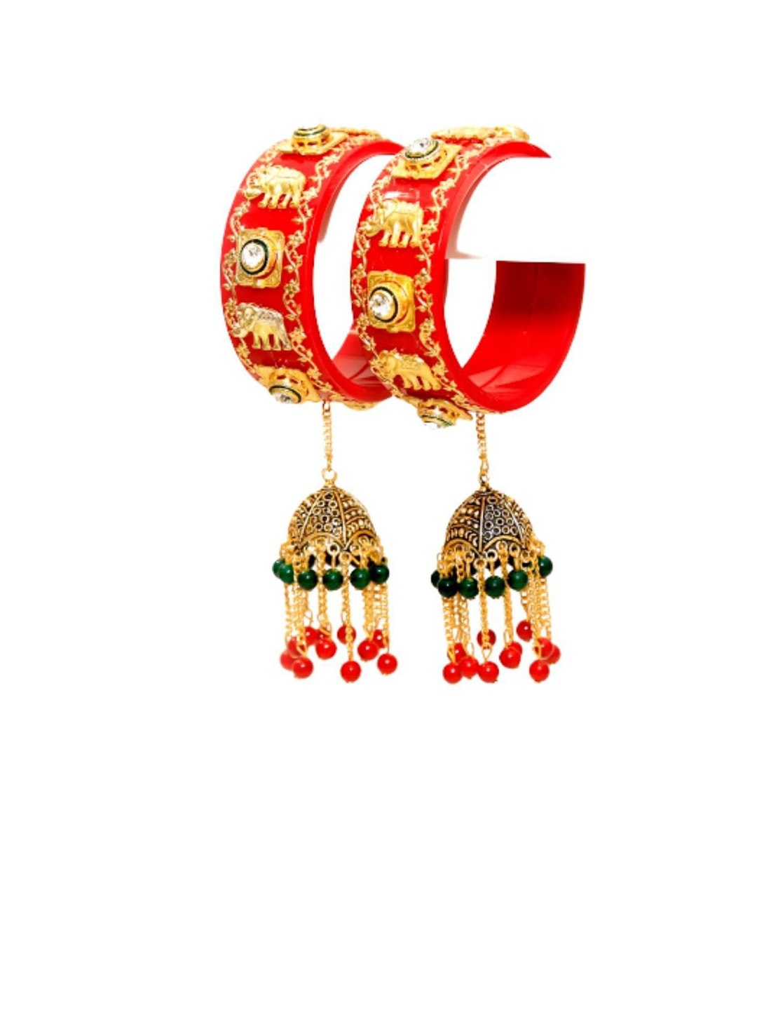 

Align Set Of 2 Gold Plated Stone Studded & Pearls Beaded Latkan Bangles