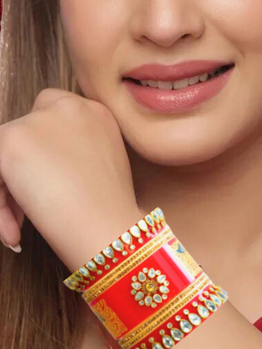 

Align Set Of 2 Gold-plated American Diamond-Studded Chudas Bangles