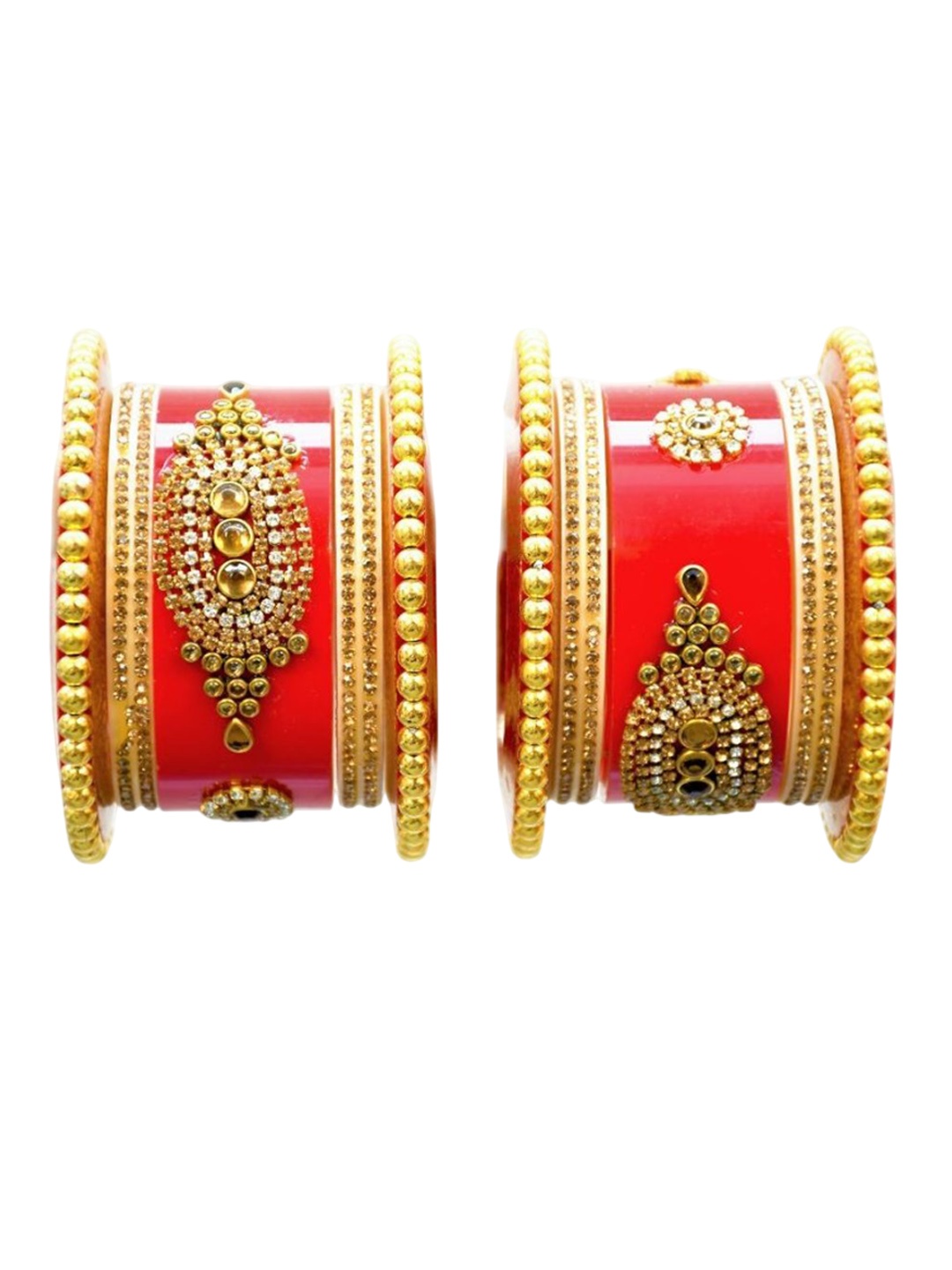 

Align Set Of 2 Gold Plated American Diamond Studded & Beaded Chuda Bangles
