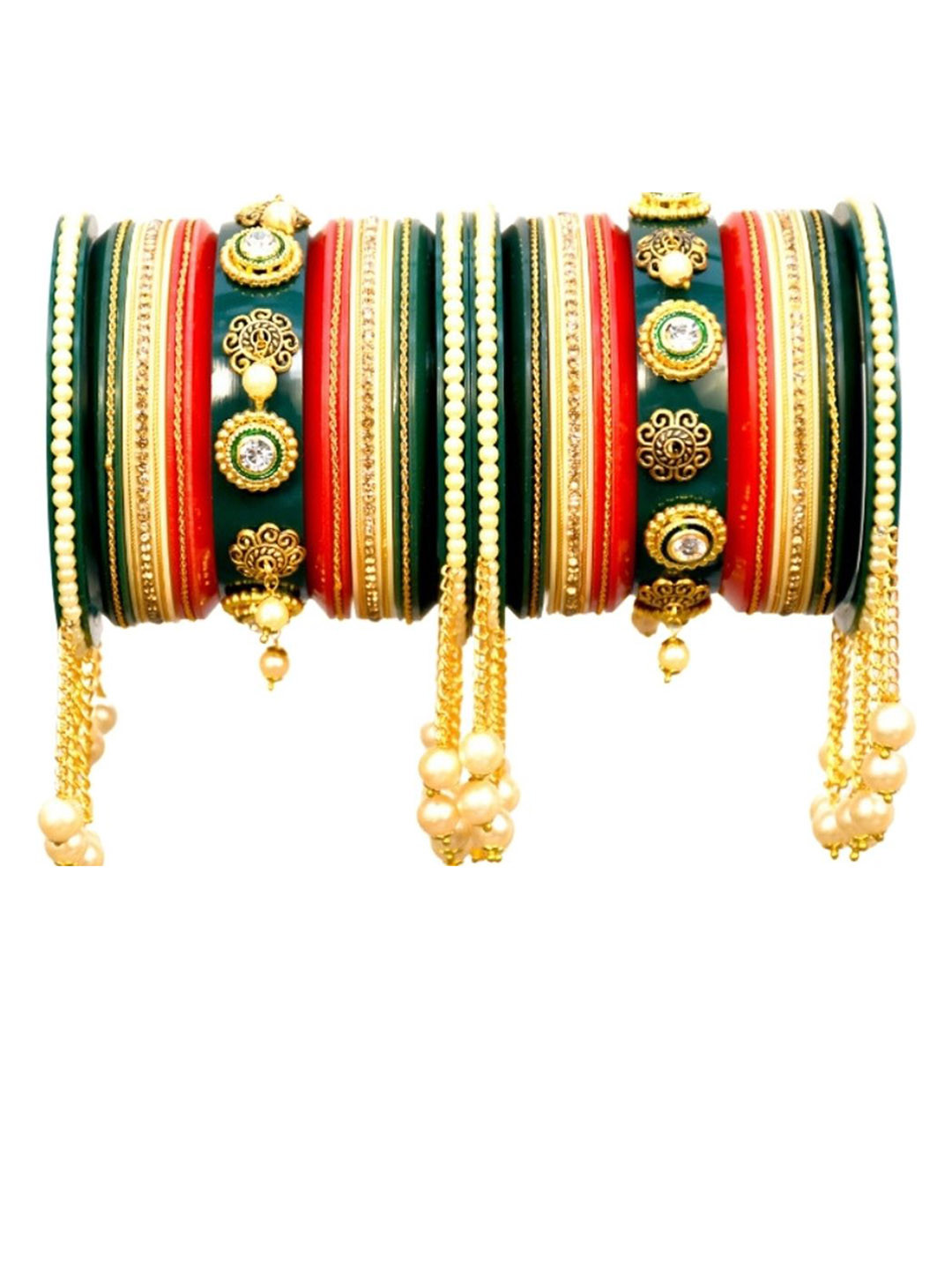 

Align Set Of 2 Gold Plated Stone Studded & Beaded Chuda Bangles